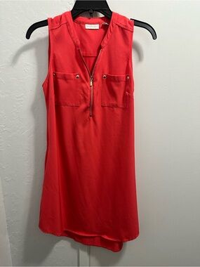 New York & Company Coral-Red Shift Dress with Zip Detail